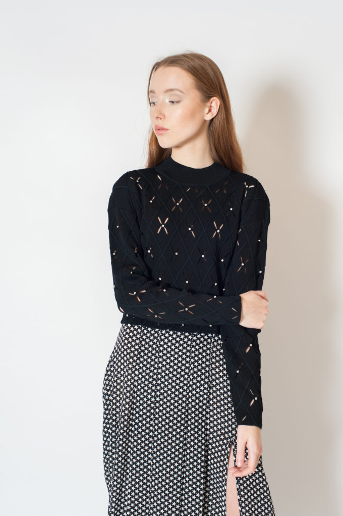 Short sweater with crystal embroidery