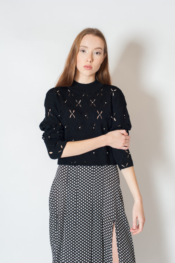 Short sweater with crystal embroidery