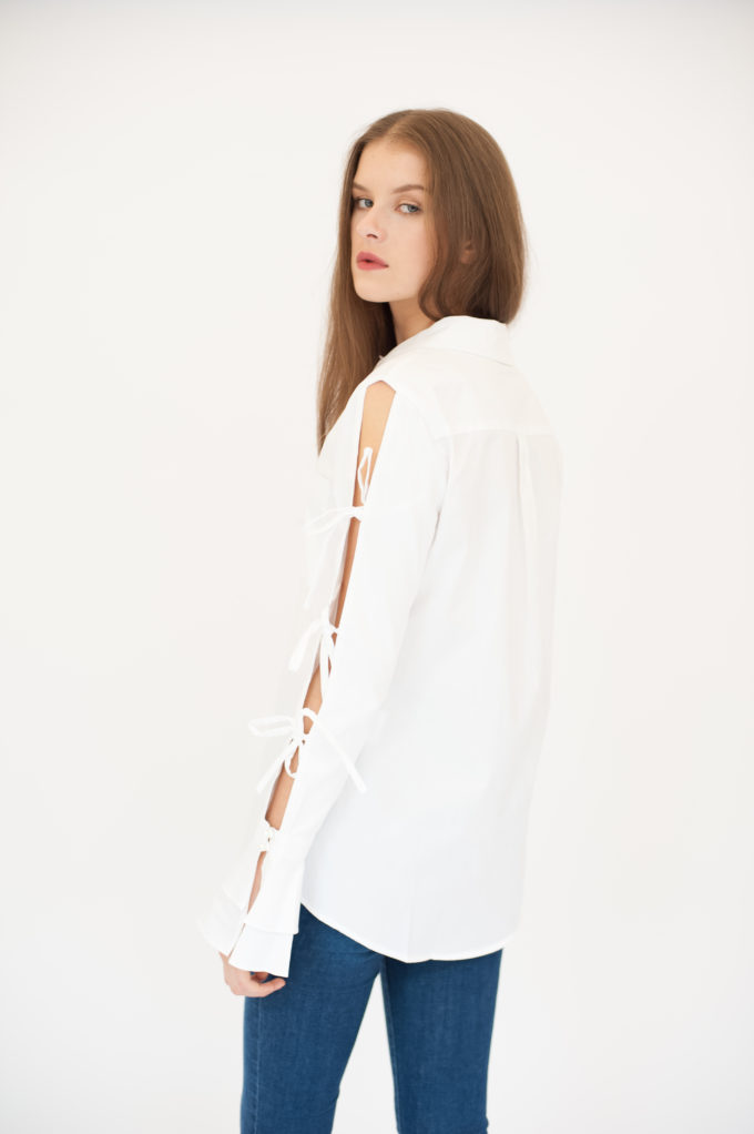 Shirt with lace up sleeves