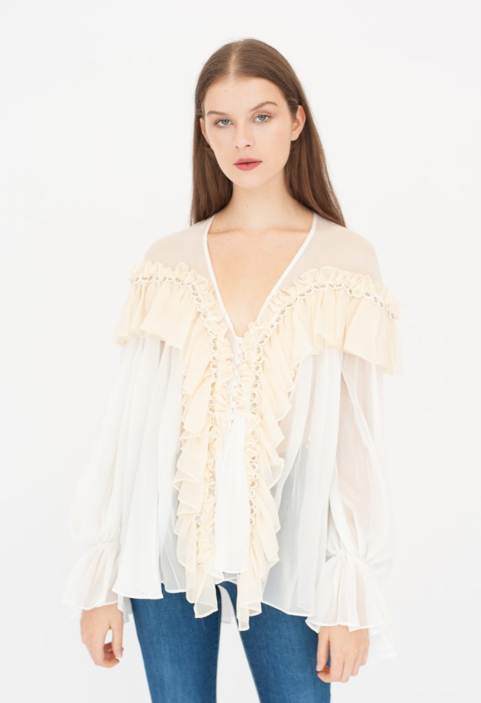 Frill shirt with eyelet details