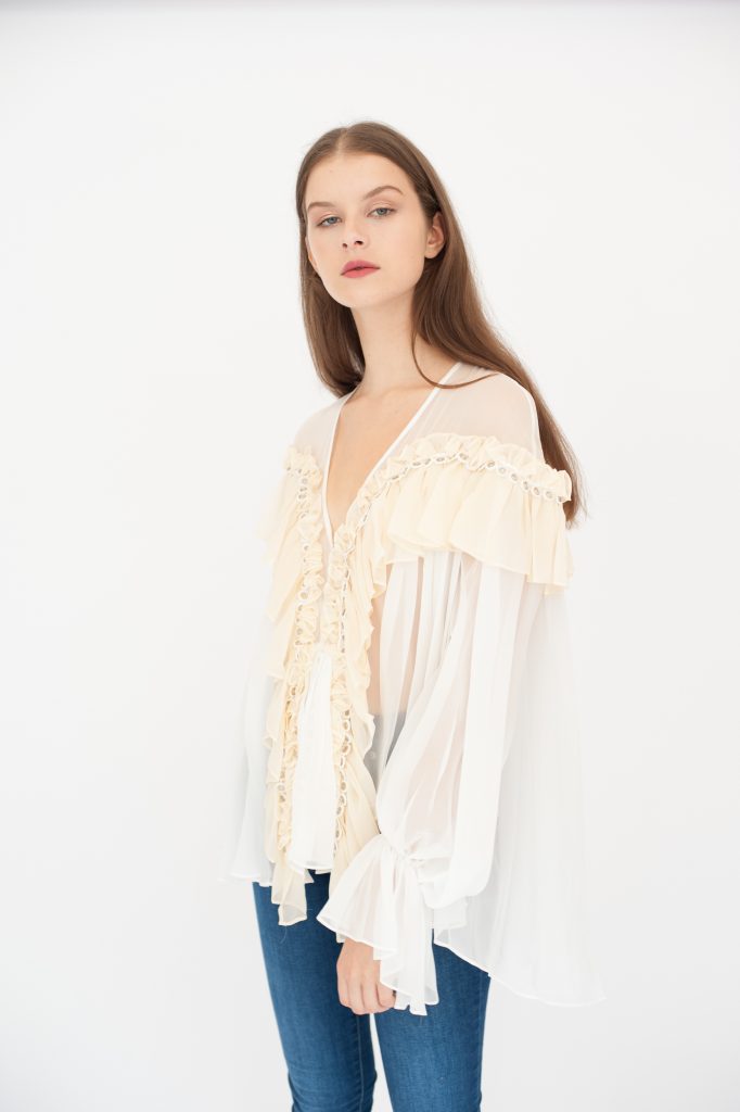 Frill shirt with eyelet details