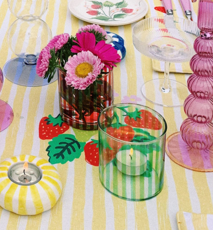 Blue Stripe Tea Light Holder