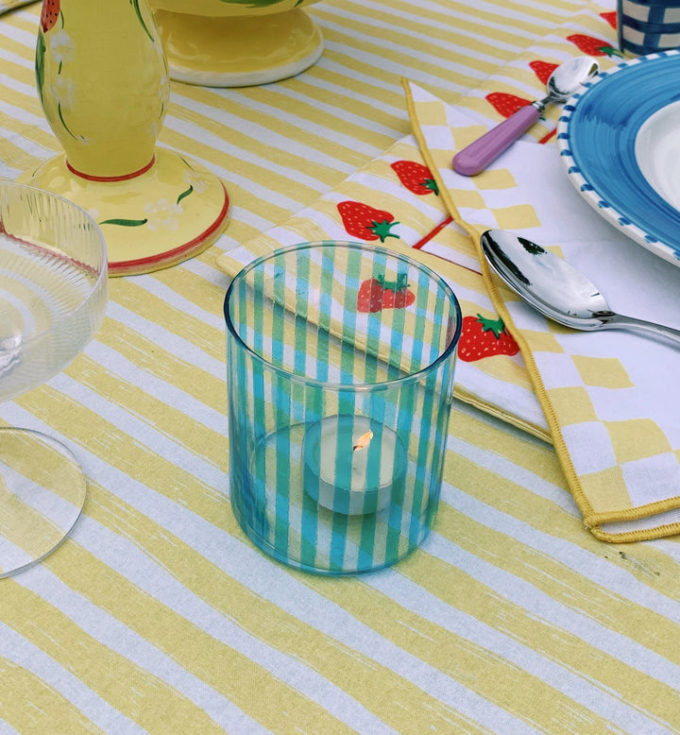 Blue Stripe Tea Light Holder