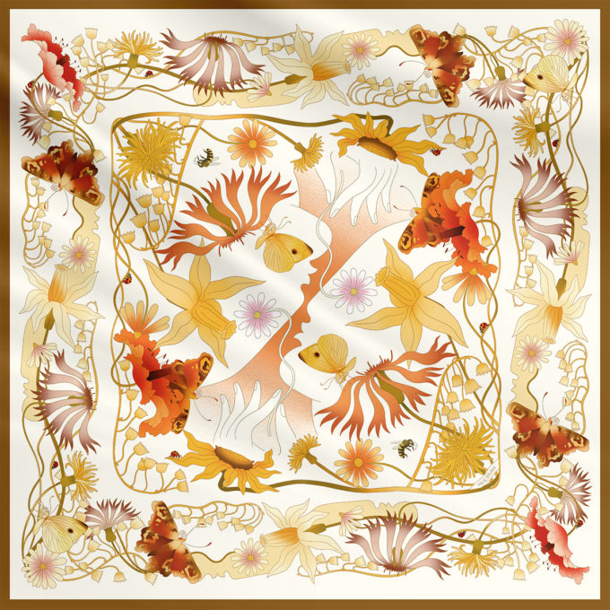 Kwiaty i Motyle - żółta chustka