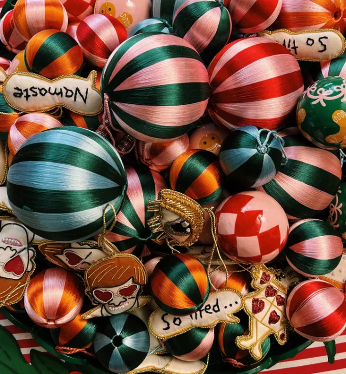 Big Corded Pink and Red Stripe Ornament