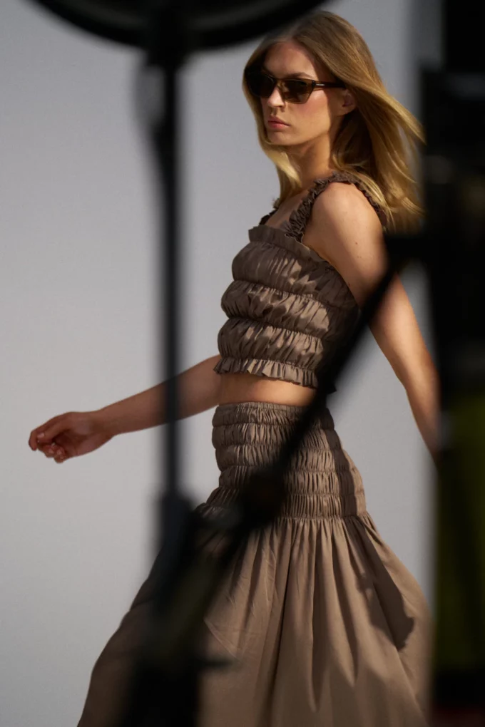 Gia Smocked Top Brown