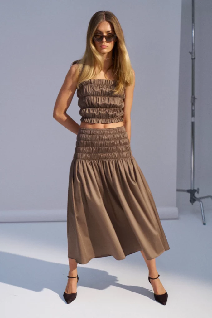 Gia Smocked Top Brown