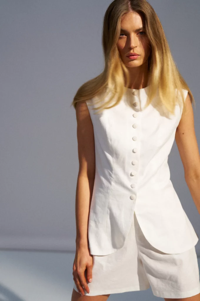 Mona Linen Top White