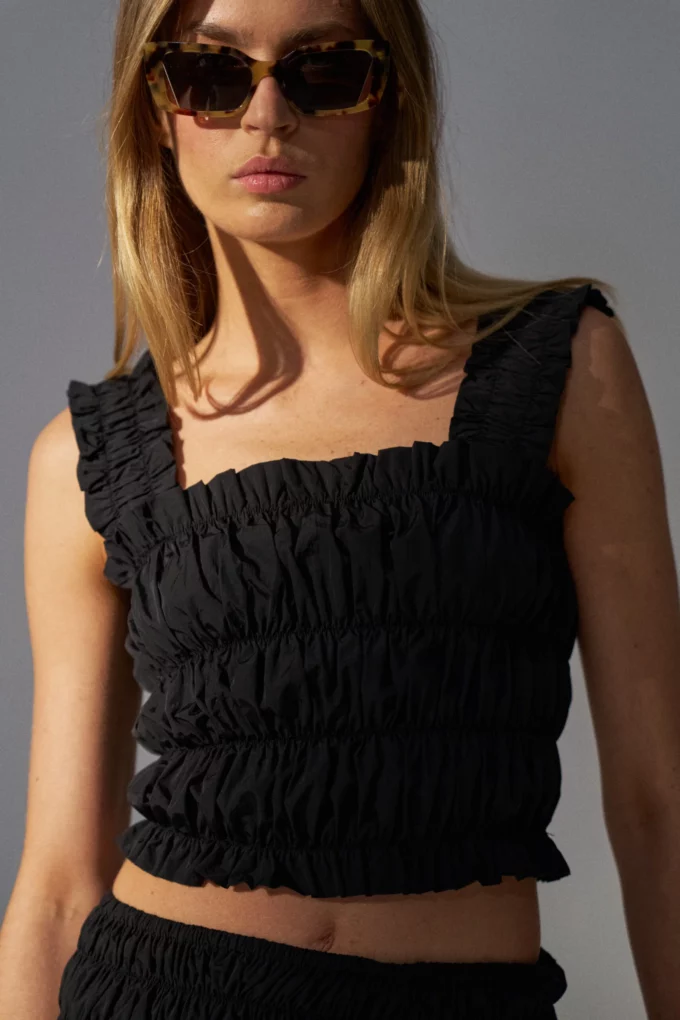 Gia Smocked Top Black