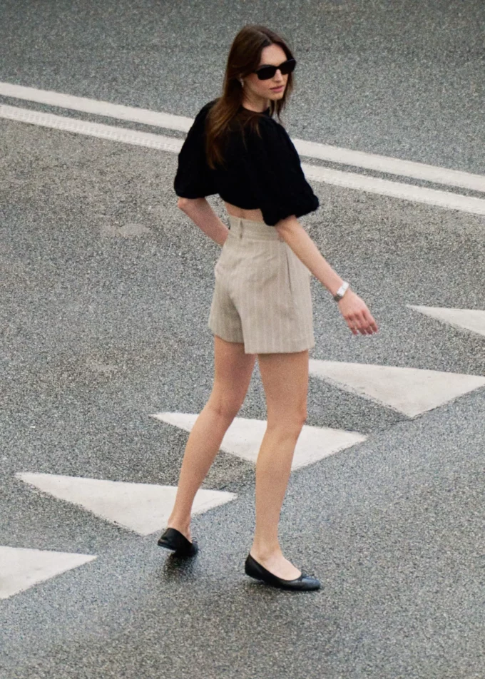 Cole Beige Pinstripe Shorts