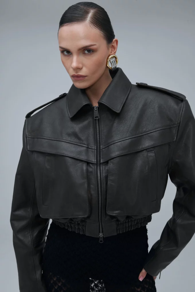 Joie Cropped Bomber Jacket in Black