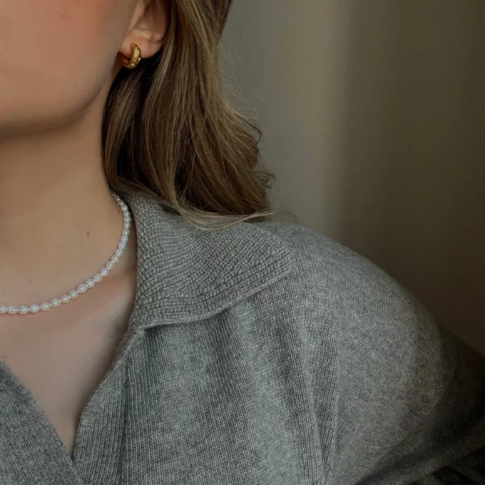 Thin Pearl Choker No.8 Silver