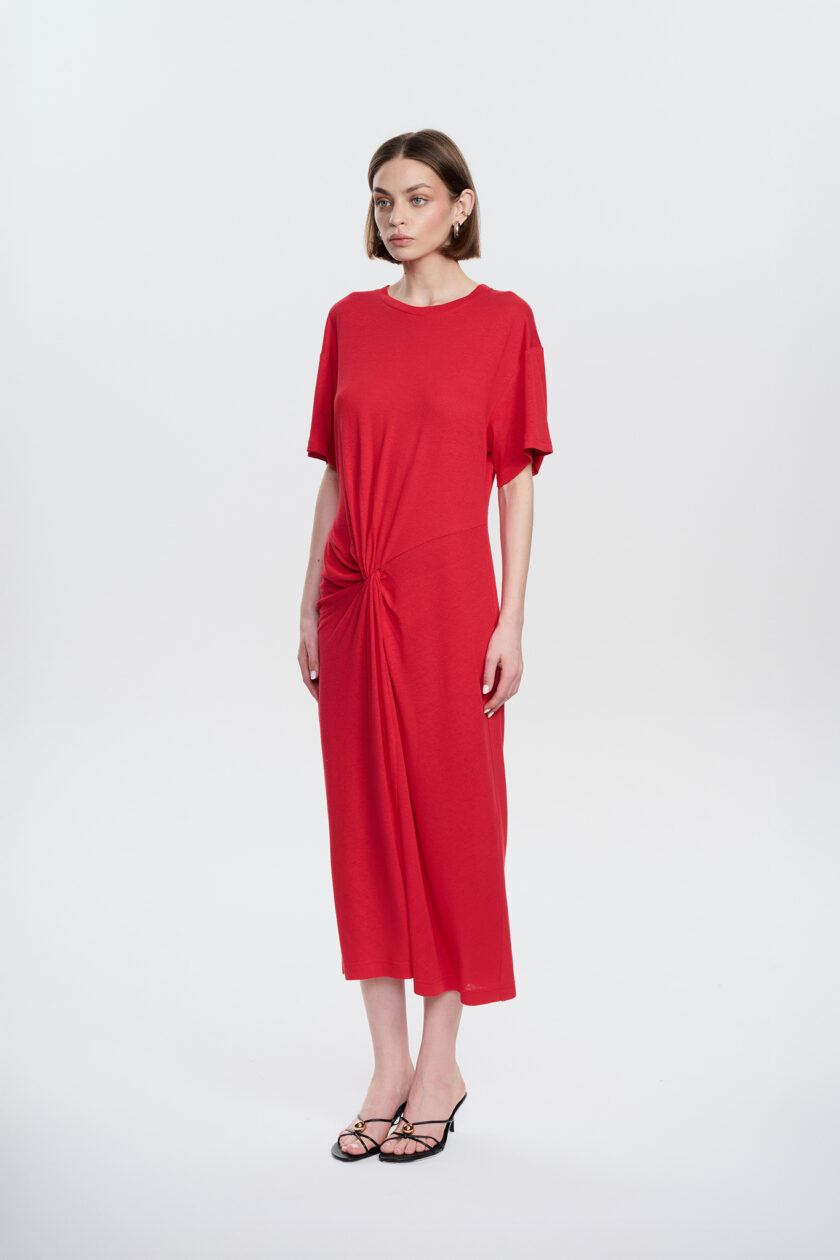Sukienka Madeira Red Linen - obrazek 2