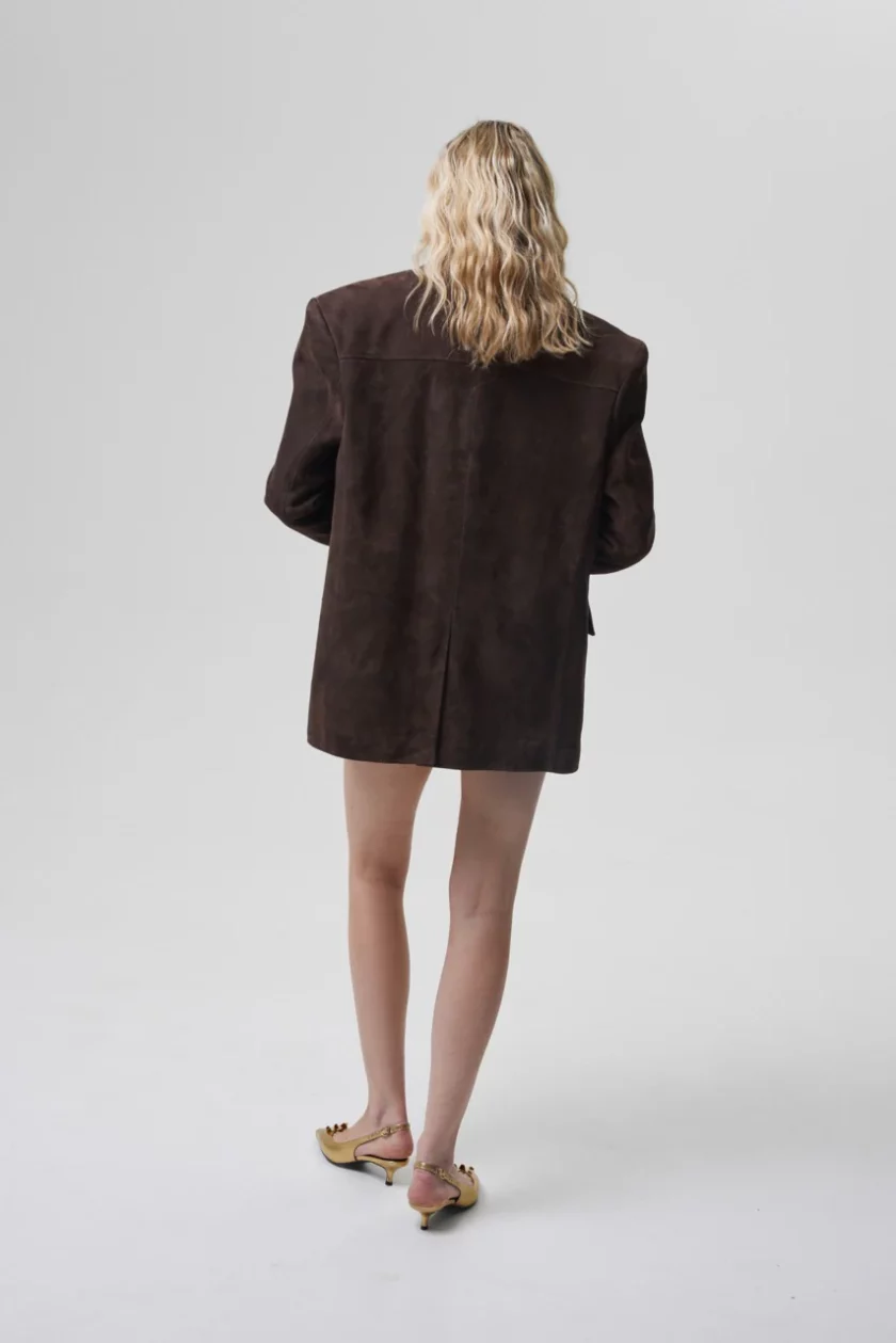 Amitie Suede Blazer In Chocolate Brown - obrazek 6