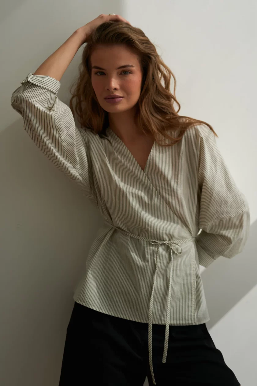 Aria Blouse Cream Stripes - obrazek 4