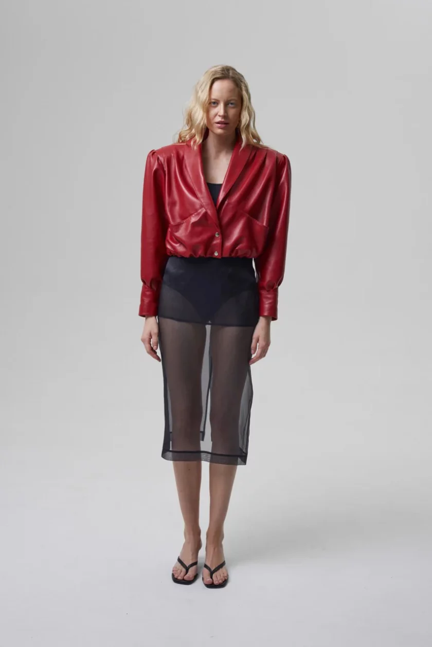 Envie Retro It Girl Jacket In Red Leather - Image 2