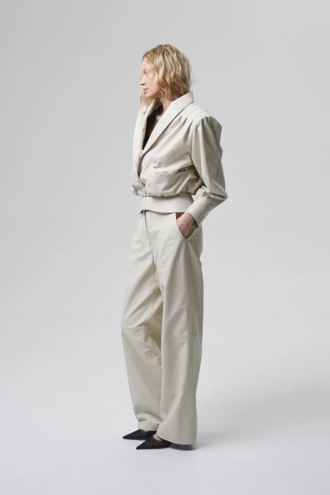 Optimise Trousers In Cream Leather