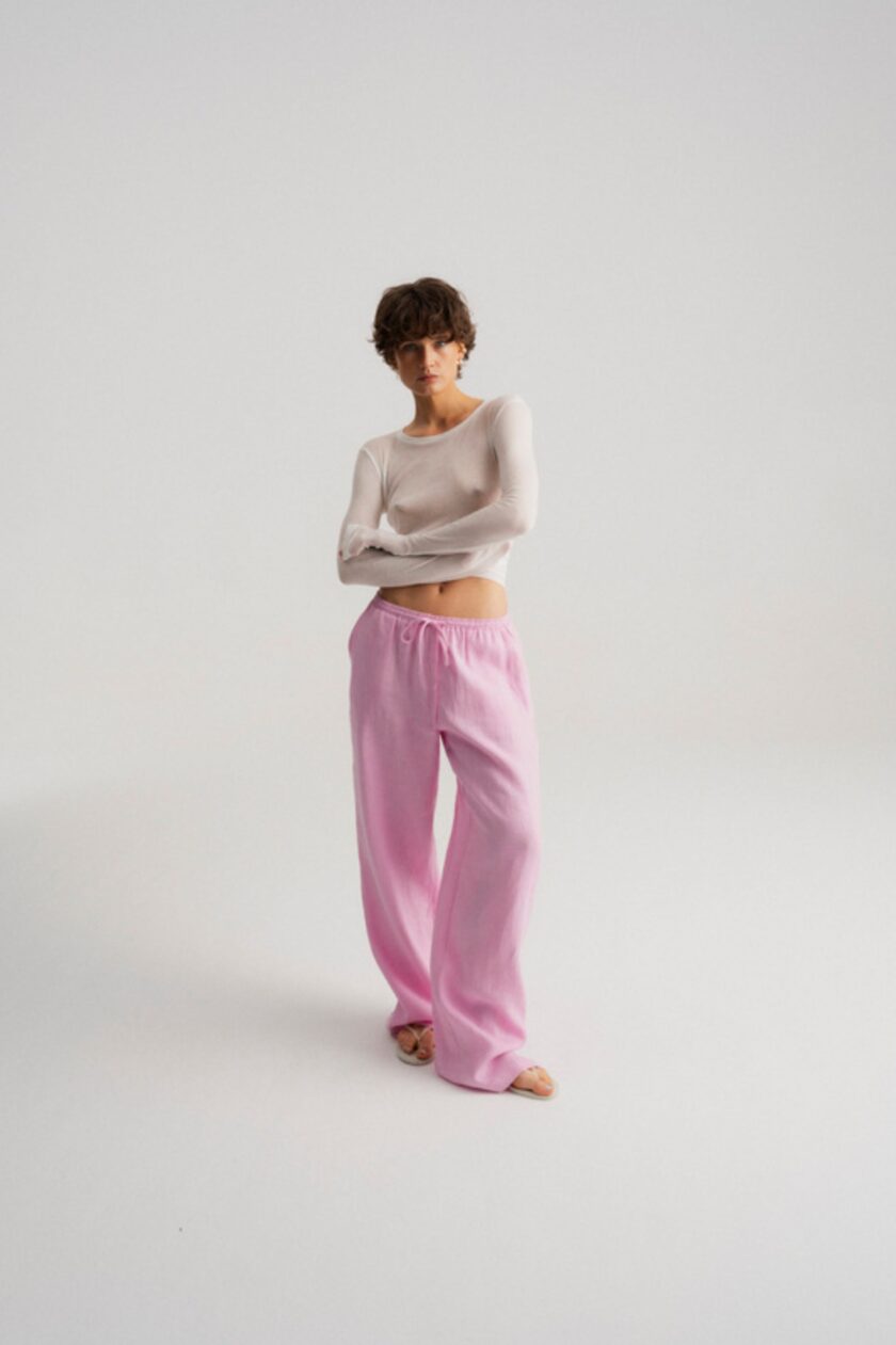 Spodnie Taya Linen Pink - obrazek 4