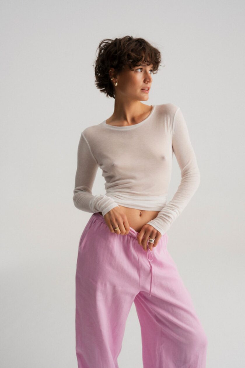 Spodnie Taya Linen Pink - obrazek 2