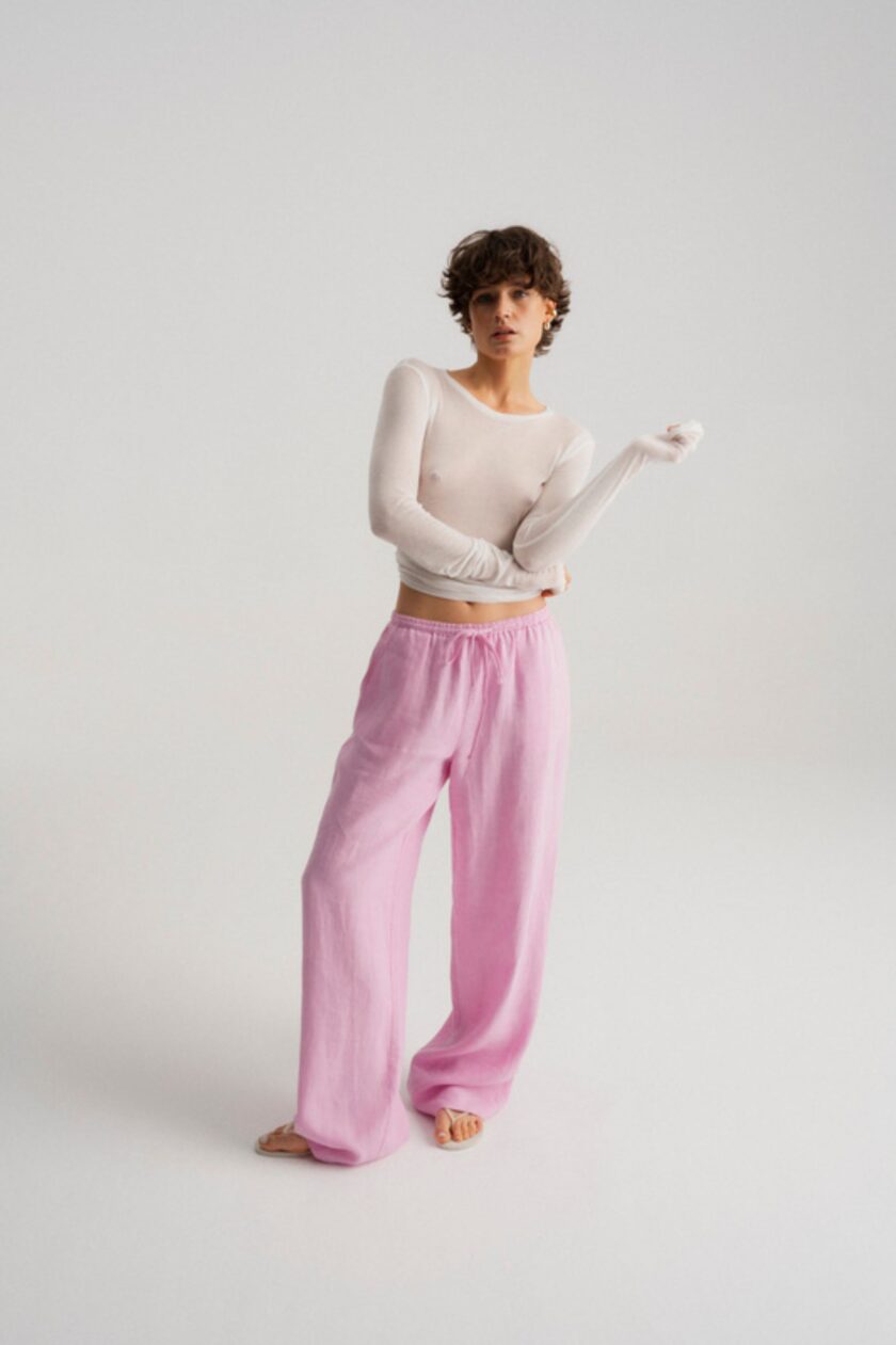 Spodnie Taya Linen Pink - obrazek 6