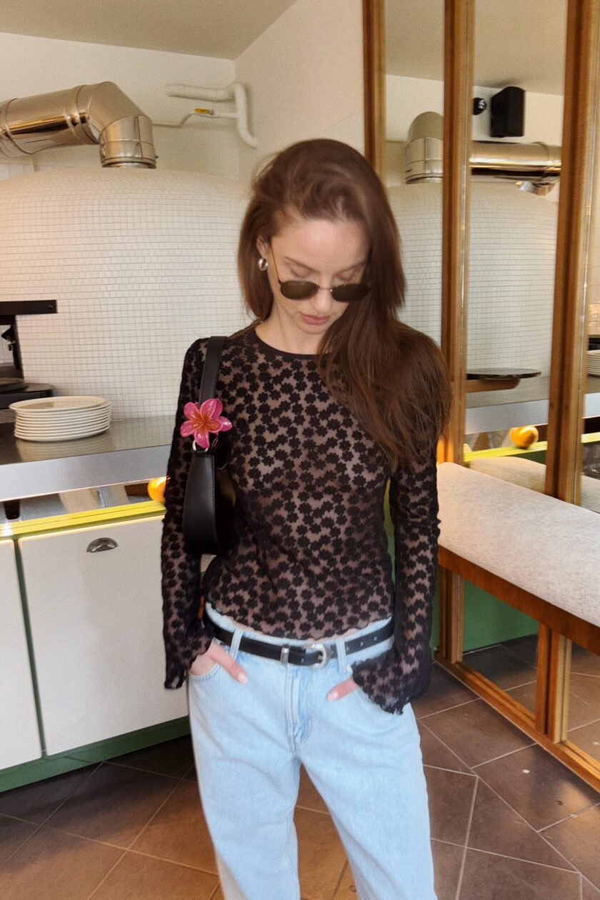 Black lace long sleeve blouse