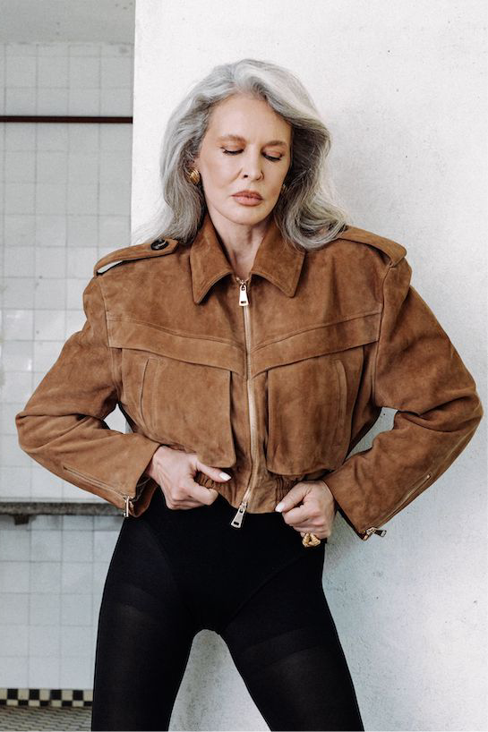 Joie Cropped Bomber Jacket in Mocha Mousse Suede - obrazek 3