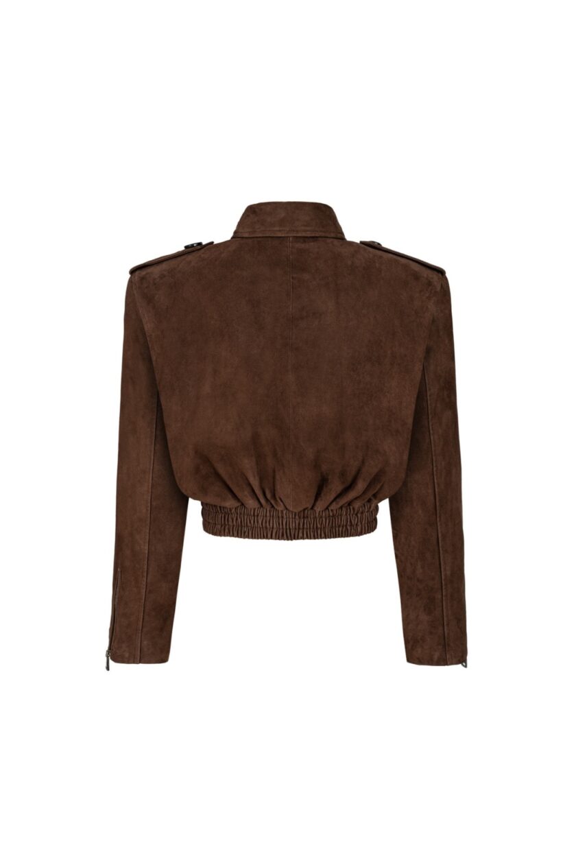 Joie Cropped Bomber Jacket in Chocolate Brown Suede - obrazek 2