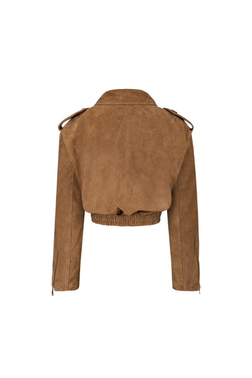 Joie Cropped Bomber Jacket in Mocha Mousse Suede - obrazek 2