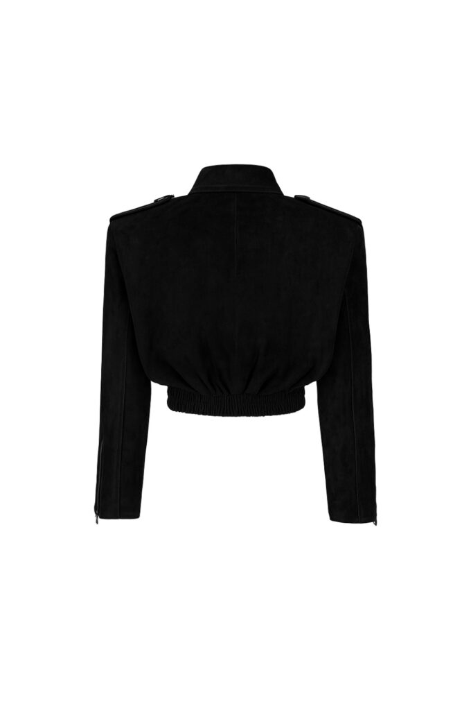 Joie Cropped Bomber Jacket in Black Suede
