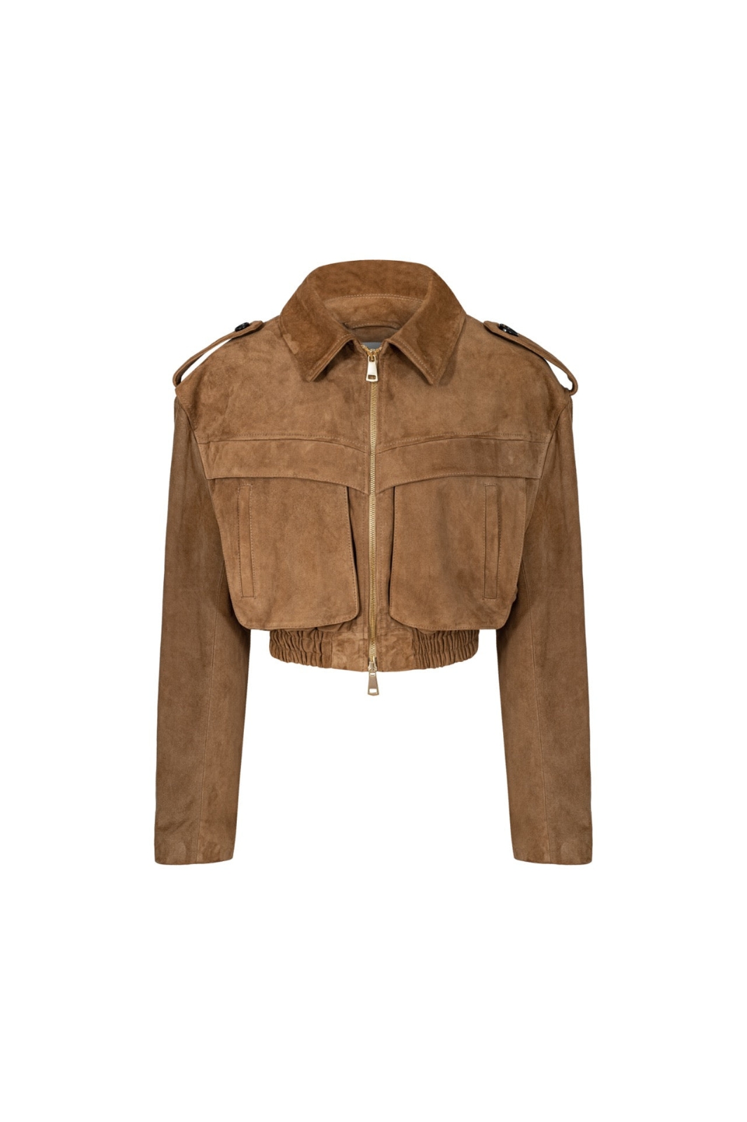 Joie Cropped Bomber Jacket in Mocha Mousse Suede