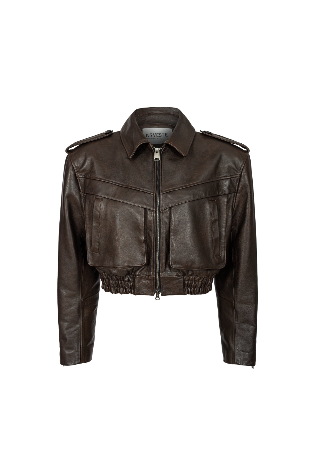Joie Cropped Bomber Jacket in Brown Leather
