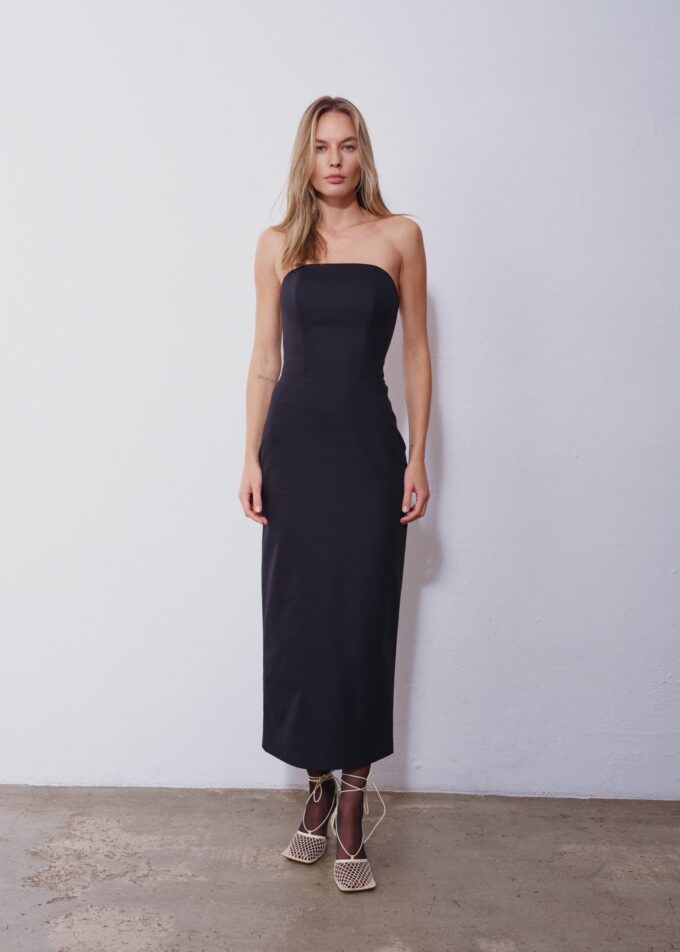 Dominique Black Midi Dress