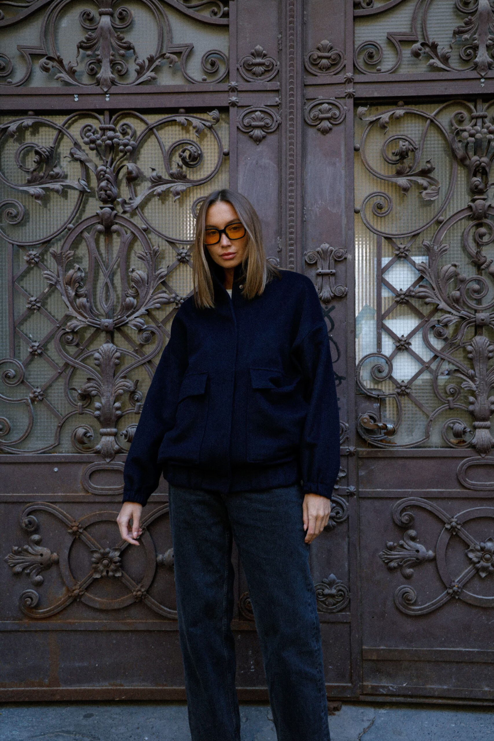 Leonie Wool Bomber Jacket Navy - obrazek 4