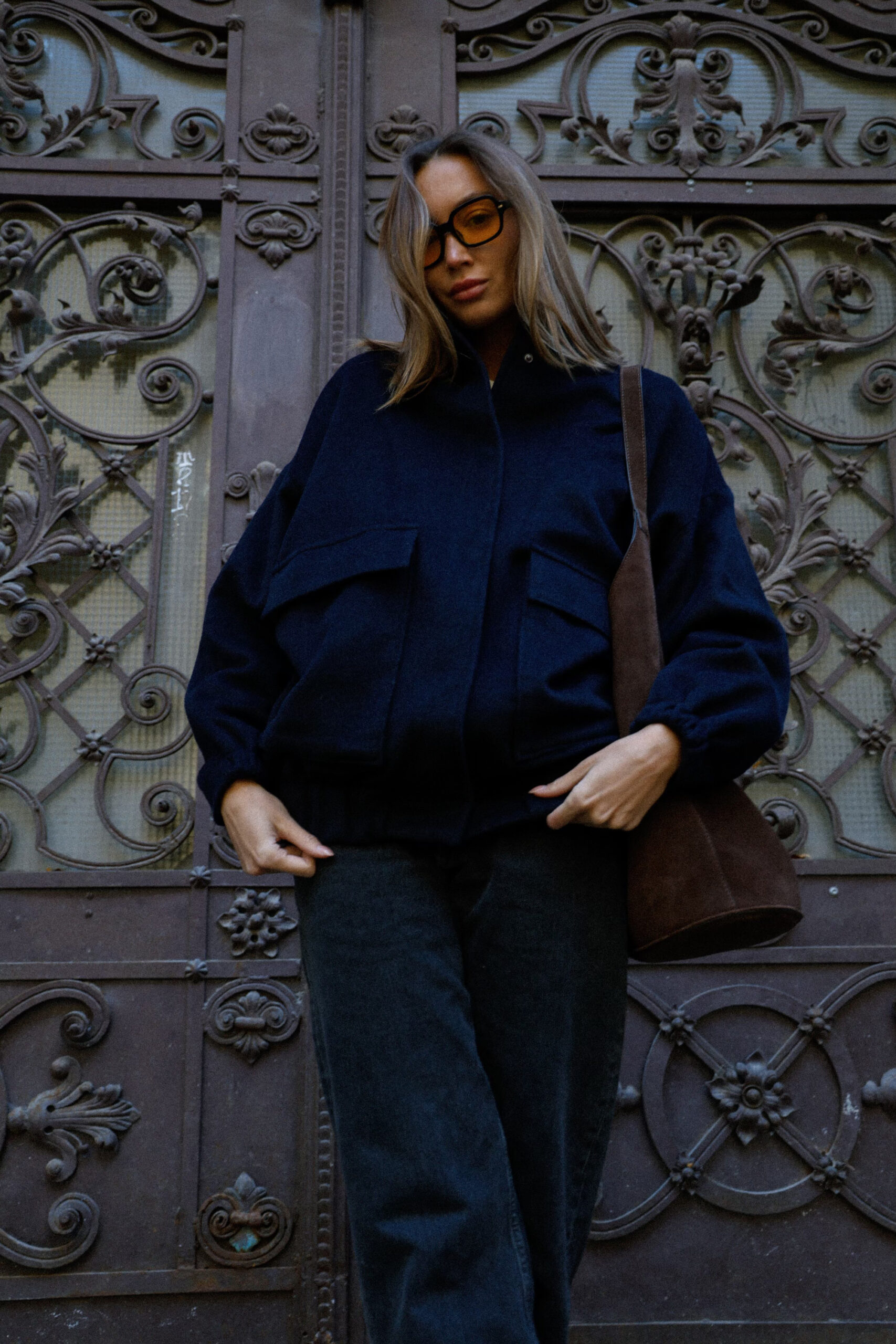 Leonie Wool Bomber Jacket Navy