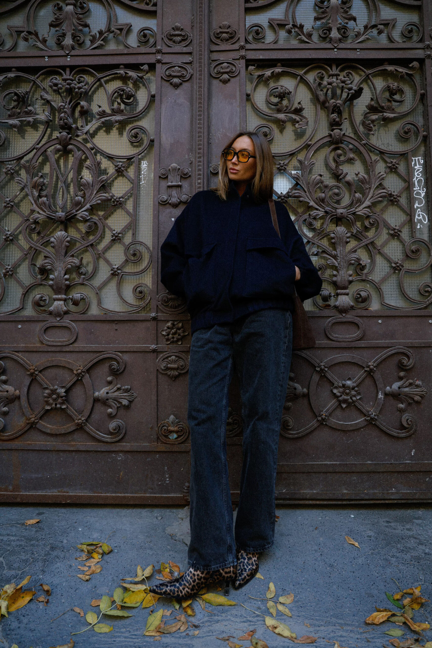 Leonie Wool Bomber Jacket Navy - obrazek 3