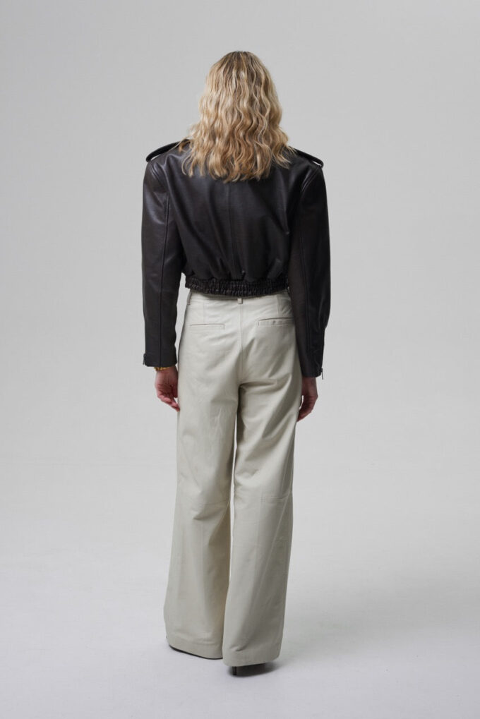 Joie Cropped Bomber Jacket in Brown Leather