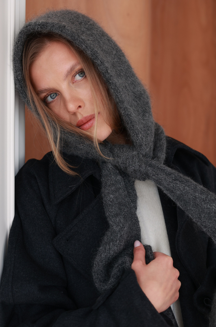 Kaptur z Szalikiem Szary - obrazek 2