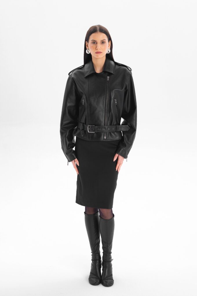 Liberté Retro Waister Biker Jacket in Black